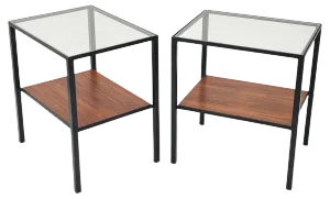 Italian Iron, Glass & Wood Coffee Table, 1960s, Set of 2