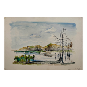 Henry Emil Salloch Original Watercolor on Paper Marshland Landscape, 1948.