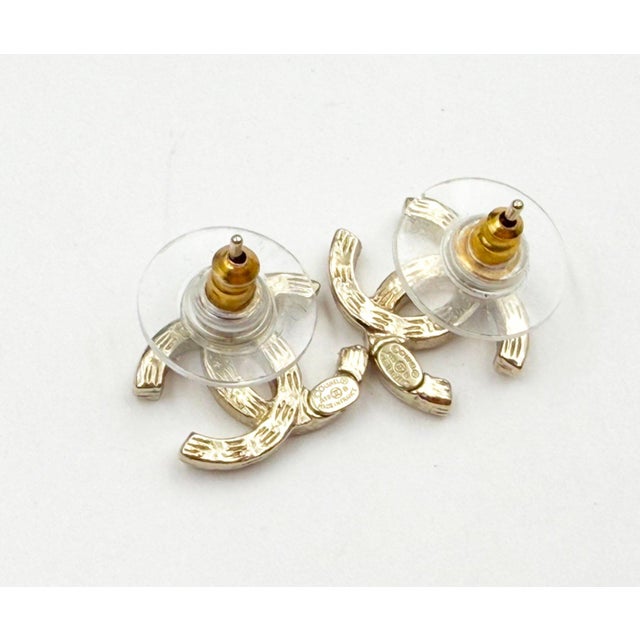 2010s Chanel Classic Gold CC Crystal Piercing Earrings, A Pair For Sale - Image 5 of 5