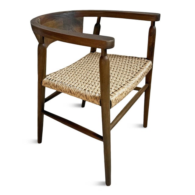Outdoor Indoor U-Back Woven Seat Mid-Century Coastal Dining Chair For Sale - Image 9 of 14