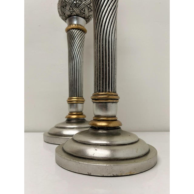 Large Silver Gold Carved Spheric Table Lamps, 1990s, Set of 2 For Sale - Image 9 of 11