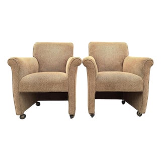 Vintage Rolled Arm Club Chairs With Brass Ball Casters, 2 of 4 For Sale