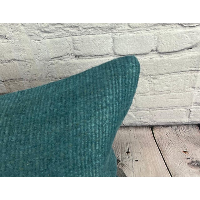 Turkish 16 x 24 Hemp Pillow Turkish Cushion Natural Grayish Blue Pillow Cushion Cover For Sale - Image 3 of 4
