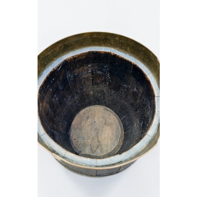 Antique Dutch Barrel Umbrella Stand in Aged Wood and Brass, 1890s For Sale - Image 4 of 10