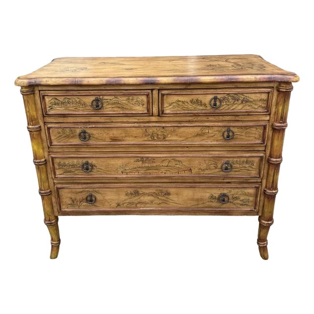 Vintage English Faux Bamboo Chest of Drawers Chinoaserie Design. For Sale