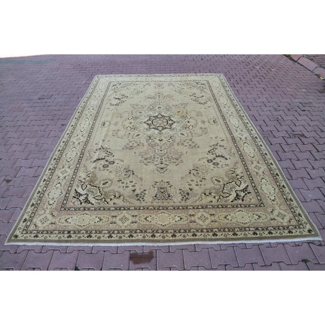 1940s Antique Persian Large Beige Natural Wool Rug For Sale - Image 13 of 13