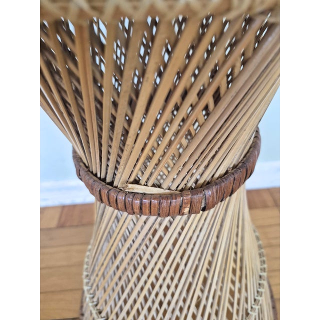 Tan Vintage Hand Woven Wicker Plant Stand Tall Pedastal 1970's Boho Cottage For Sale - Image 8 of 11