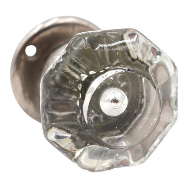 Antique Bullet Octagon Glass Brass Dummy Door Knob Set For Sale