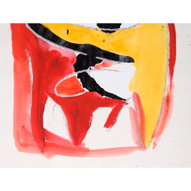 Abstract Expressionist Composition in Yellow, Red, and Black in Acrylic on Paper by Ricardo De Silva For Sale - Image 4 of 4
