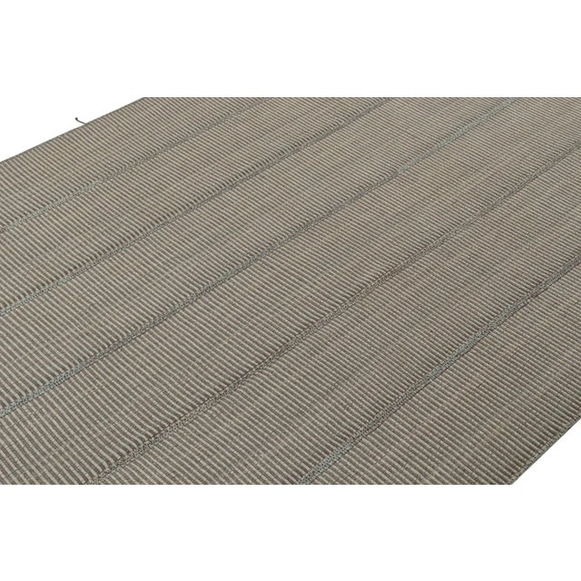 Rug & Kilim 2010s Rug & Kilim’s Contemporary Kilim Rug in Gray and Blue Stripes With Brown Accents For Sale - Image 4 of 8