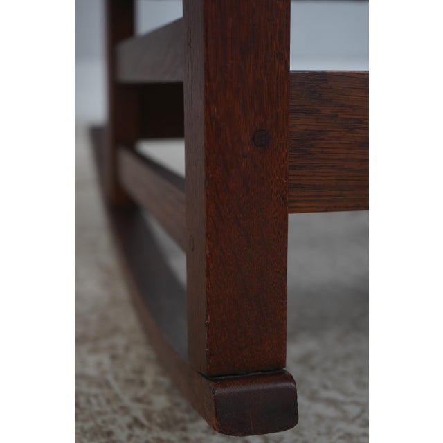 Brown Stickley Antique Mission Style Oak Leather Seat Rocking Chair For Sale - Image 8 of 18