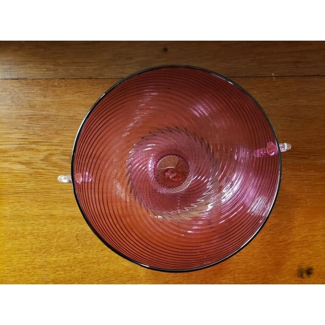 Circa 1960 Italian MCM Murano Cranberry Glass Optic Swirl Pattern Footed Centerpiece Bowl With Applied Handles/Attributed to Fratelli For Sale In New Orleans - Image 6 of 6