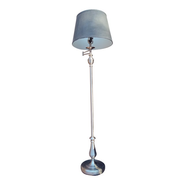 Space-Age Classical Light With Sleek Quality Details - Satin Silver Base, Elegant Charcoal Gray Shade 60" H" For Sale