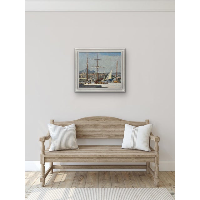Paul Bret, Unloading & Loading Ships, Palermo Harbour, Sicily, 1930s, Oil Painting, Framed For Sale - Image 10 of 18