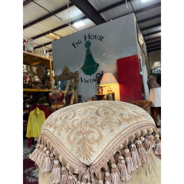 1970s Vintage Pouf With Tassel Design, Extra Seating, Needs Upholstery For Sale - Image 5 of 6