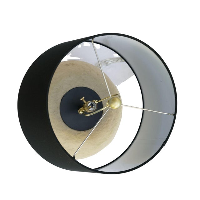 Custom Sculptural Paper Mâché Table Lamp – Organic Round Bottom Modern Design With Black Linen Shade For Sale - Image 18 of 18