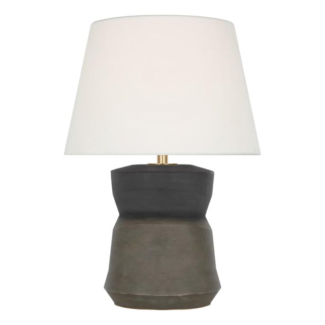 Sean Lavin by Visual Comfort Signature 1953 26" Geometric Form Table Lamp in Smoke on Goldenrod with Linen Shade For Sale