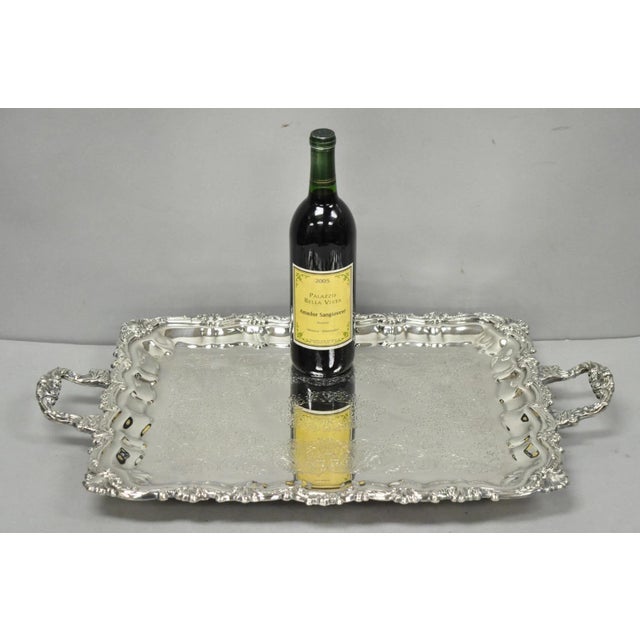Vintage Victorian Style Silver Plated Footed Twin Handle Serving Platter Bar Tray. Circa Late 20th Century. Measurements:...