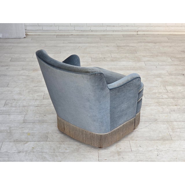 Blue Vintage Danish Lounge Chair in Furniture Velour and Beech Wood, 1960s For Sale - Image 8 of 18
