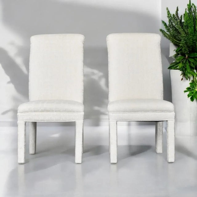 6 White Upholstered High Back Parsons Dining Chairs For Sale - Image 6 of 17