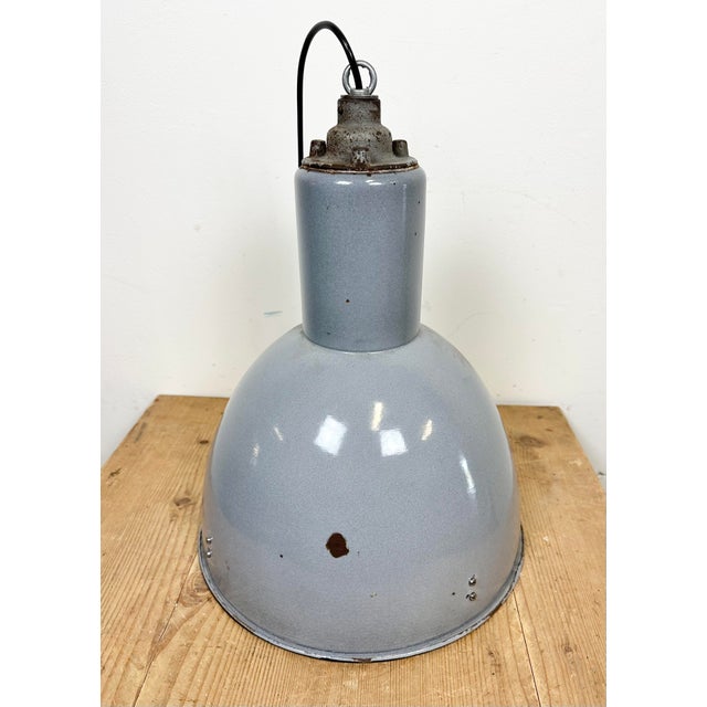 Bauhaus Industrial Grey Enamel Pendant Lamp, 1950s For Sale - Image 11 of 14