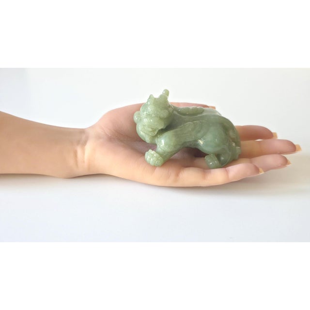 Gemstone Chinese Celadon Jade Bixie Figure, Qing Dynasty or Early Republic Period For Sale - Image 7 of 8