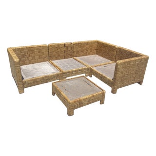 Vintage Rattan Basketweave Sectional Sofa, Billy Baldwin Style For Sale