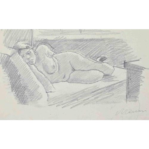 Blue pastel drawing realized recot/verso by Mino Maccari in 1934. One of them is hand signed in pencilo in the lower....