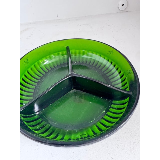 Metal 1940s Mid Century Modern Retro Starburst Green and Brass Divided Candy Dish For Sale - Image 7 of 12