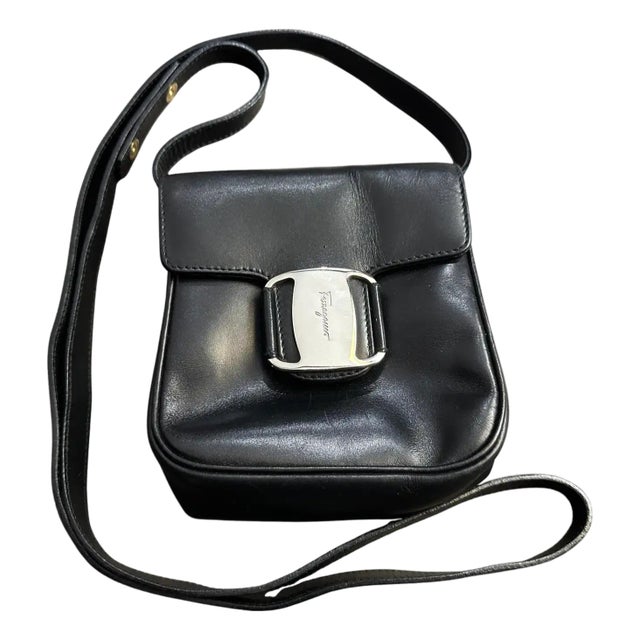 21st Century Vintage Black Leather Micro Shoulder Bag by Salvatore Ferragamo For Sale