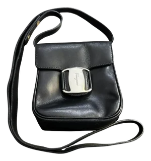 21st Century Vintage Black Leather Micro Shoulder Bag by Salvatore Ferragamo