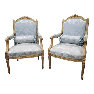 Pair of Late 19th Century Gilt French Arm Chairs For Sale