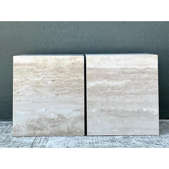 Late 20th Century Vintage Travertine Cube Side Tables - A Pair For Sale - Image 5 of 12