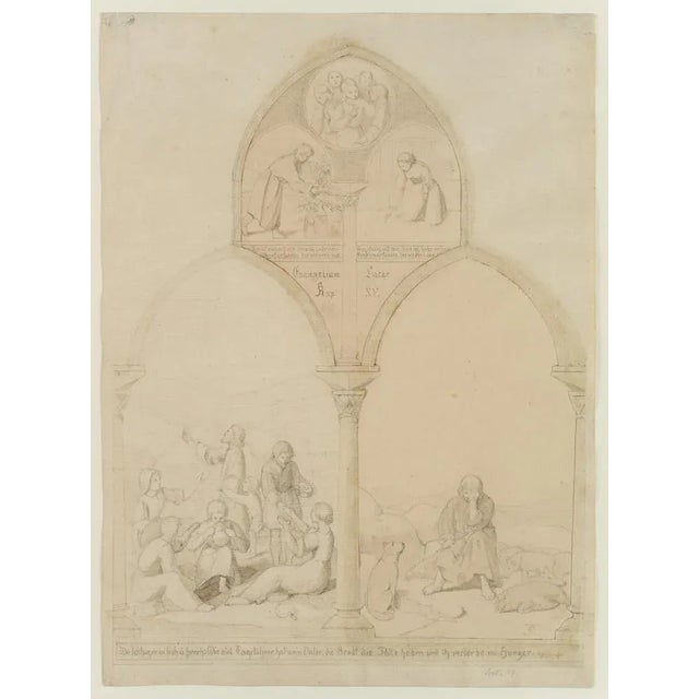 Monogramist ts (19th century): german nazarene, the prodigal son feeling remorse, sketch drawing, 1837, pencil technique:...