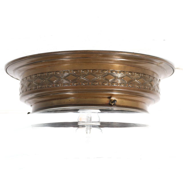 French Art Nouveau Brass & Blown Glass Flush Mount, 1900s For Sale - Image 3 of 8