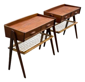 Teak Nightstands with Rattan Shelves by Søren Rasmussen, 1960s, Set of 2