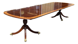 Late 20th Century Councill Craftsmen Georgian Banded Mahogany Double Pedestal Dining Table With 3 Leaves