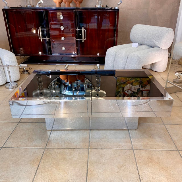 1970s Coffee Table and Bar in Stainless Steel with Glass Top, 1970s For Sale - Image 5 of 6