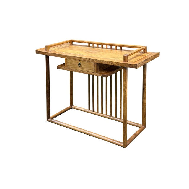 Asian Simple Oriental Minimalistic Natural Wood Console Side Table Desk For Sale - Image 3 of 14