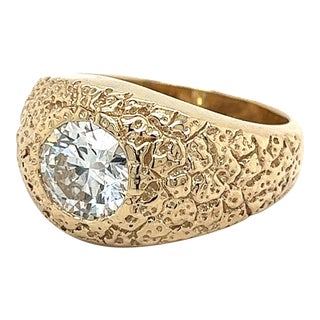14k Gold Nugget Style 2 Carat Lab Grown Diamond Men's Ring Size 9 For Sale