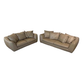 Late 20th Century Roche Bobois Contemporary Premium Leather Sofa & Loveseat Set - 2 Pieces For Sale