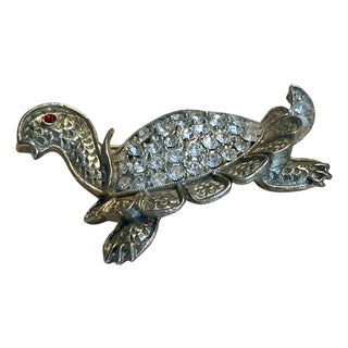Vintage Rhinestone Turtle Brooch For Sale