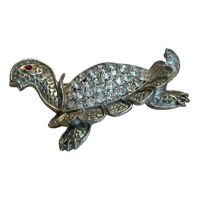 Vintage Rhinestone Turtle Brooch For Sale