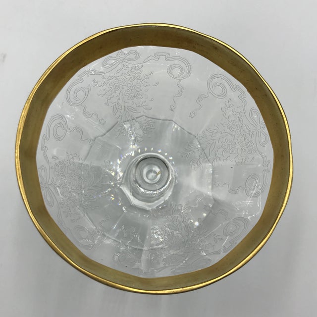 Glass Tiffin Franciscan Champagne/Sherbet Glasses Etched Rambling Rose - Set of 5 For Sale - Image 7 of 13