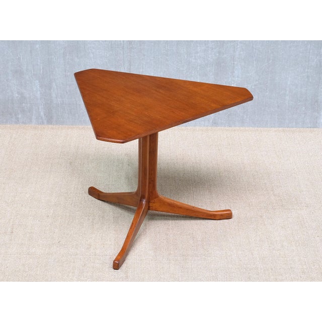Swedish Modern Triangular Teak Side Table with Three-Legged Base, 1950s For Sale - Image 11 of 11