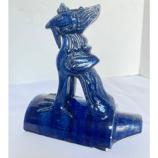 Vintage Cobalt Blue Chinese Ceramic Roof Tile Figurines - Set of 4 For Sale - Image 10 of 18
