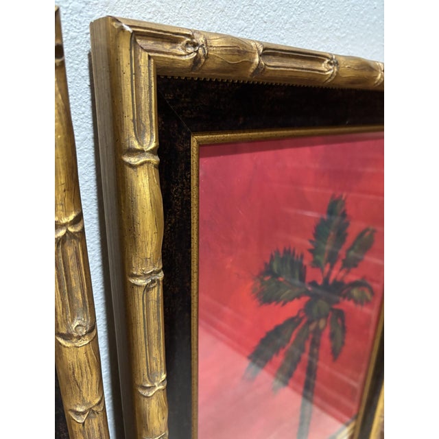 Vintage Pair of Large Tropical Palm Tree Prints in Faux Bamboo Gold Frames For Sale - Image 15 of 16