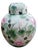 This Asian lidded ginger jar features lovely pink and white flowers with multi green leaves traced in gold on a white...