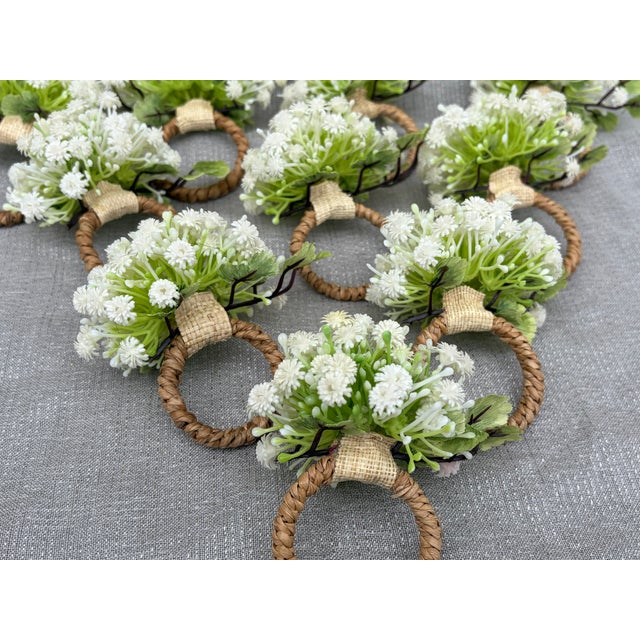 White Green Floral Napkin Ring - Set of 10 For Sale - Image 9 of 16