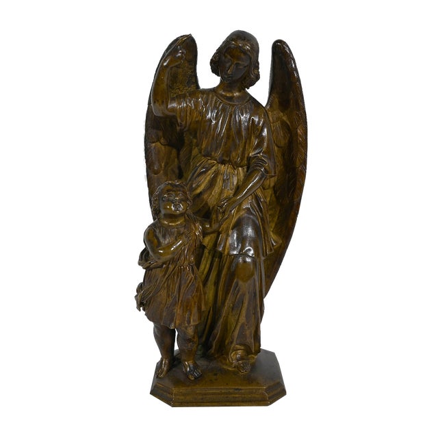 Child Led by an Angel, 1900, Patinated Bronze Sculpture For Sale